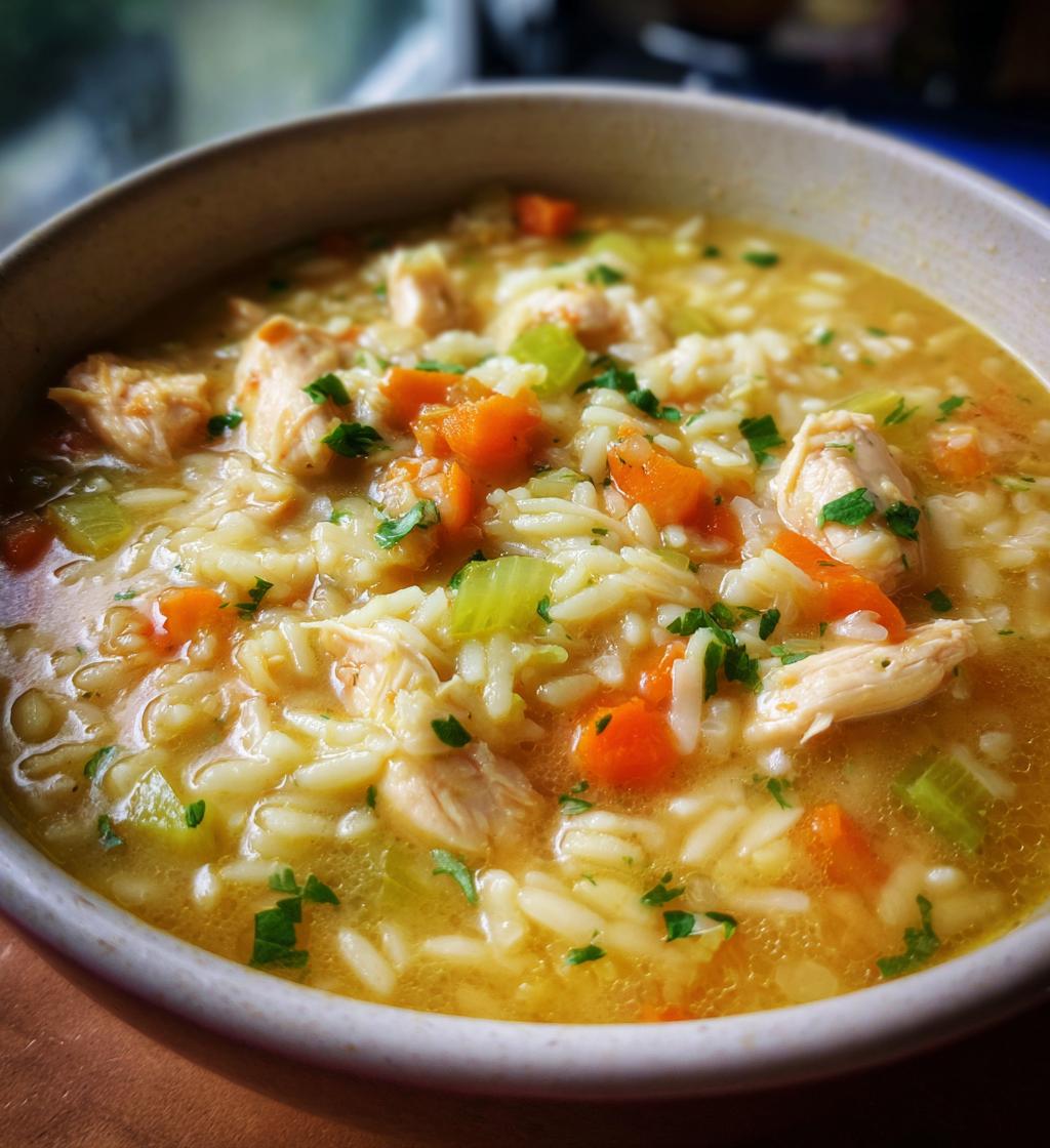 chicken noodle rice soup - detail 1