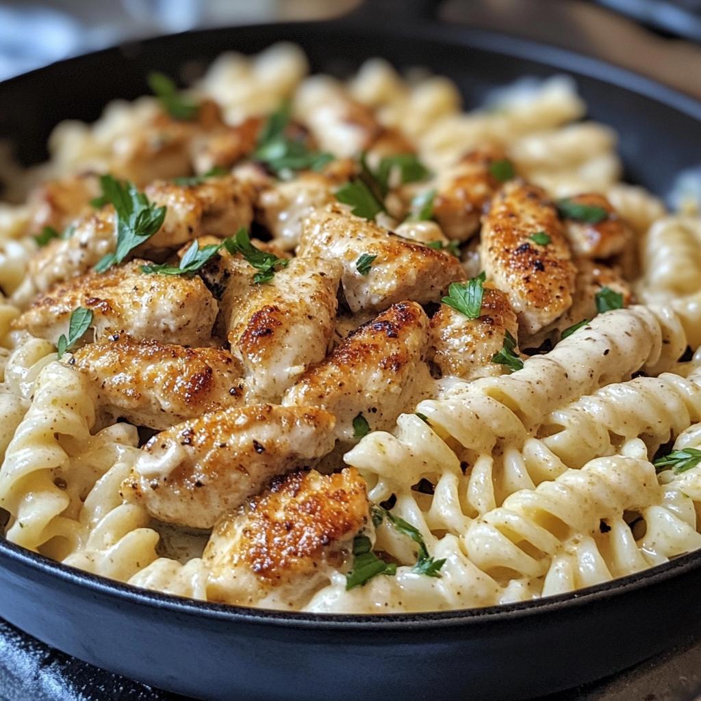 creamy cajun chicken rotini with garlic mozzarella sauce