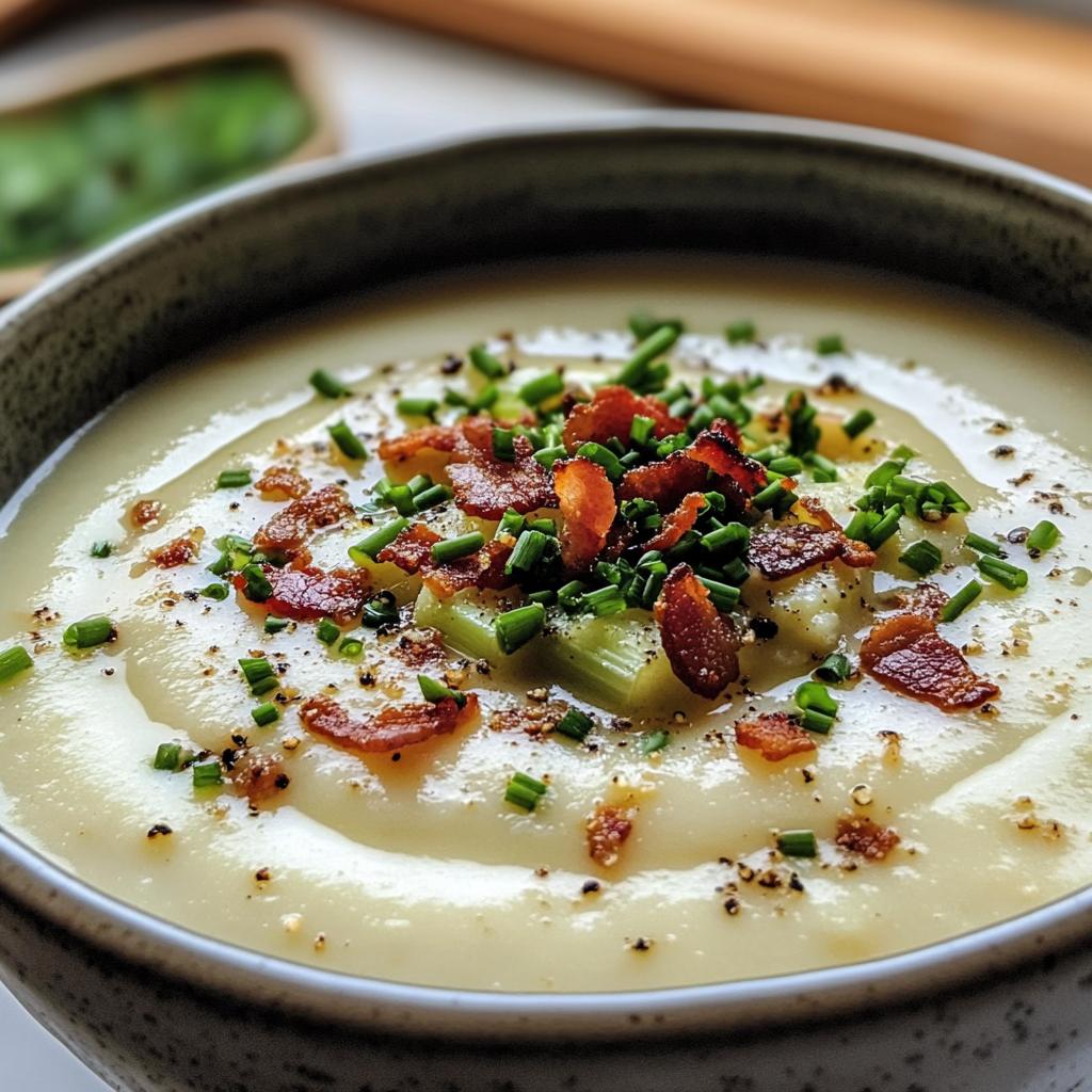 creamy cauliflower and leek soup with bacon and chive recipe