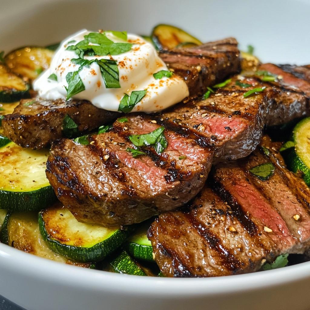 creamy grilled steak bowl recipe with zucchini