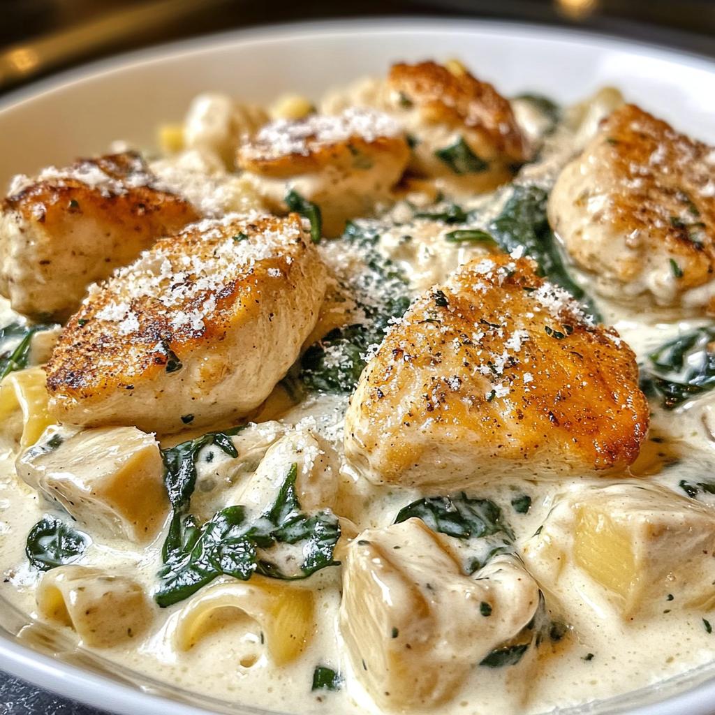 garlic chicken bites creamy cajun spinach artichoke alfredo pasta