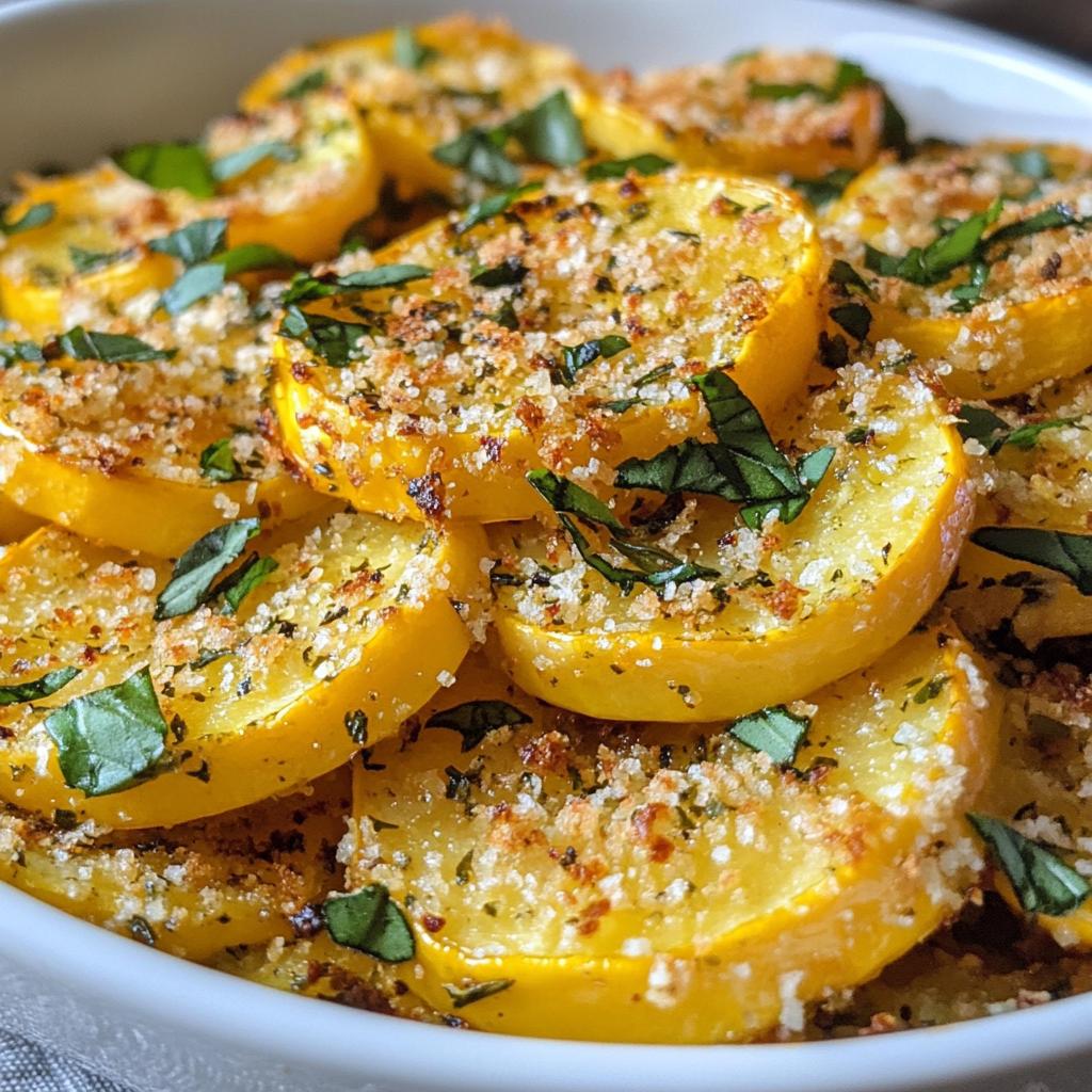 sauteed yellow squash with herb oil and panko parmesan topping recipe