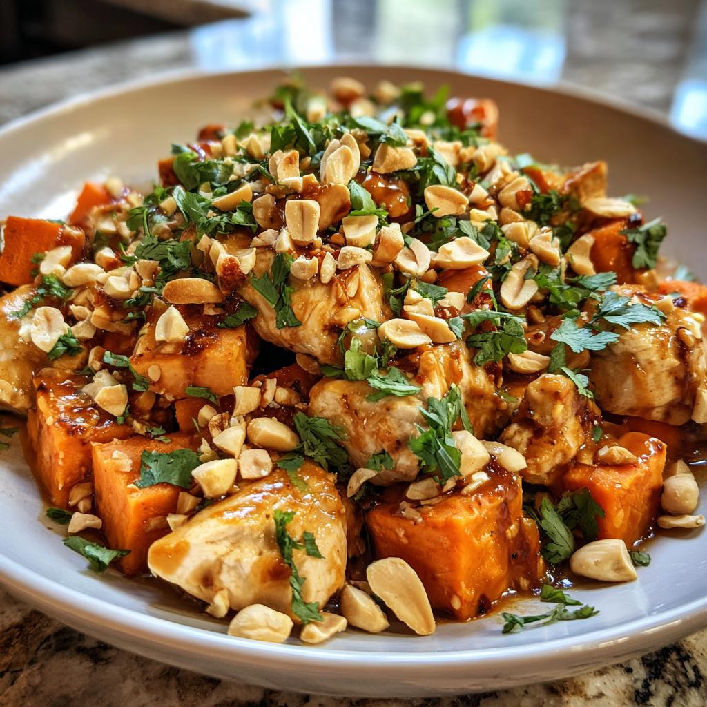thai inspired chicken sweet potato peanut bowl recipe