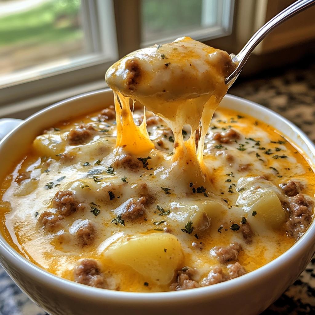 cheesy hamburger potato soup - detail 1