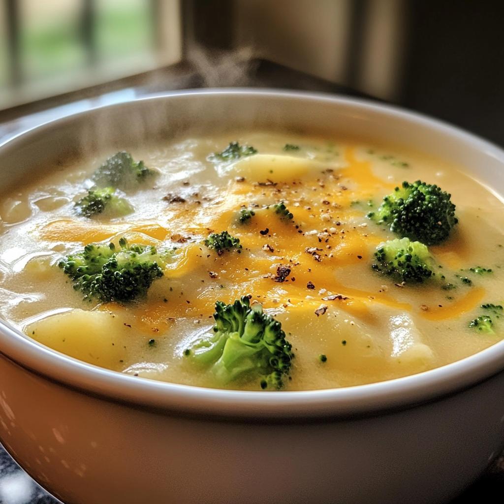 cheesy potato and broccoli soup - detail 1
