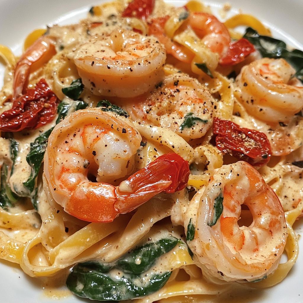 creamy shrimp tuscan fettuccine